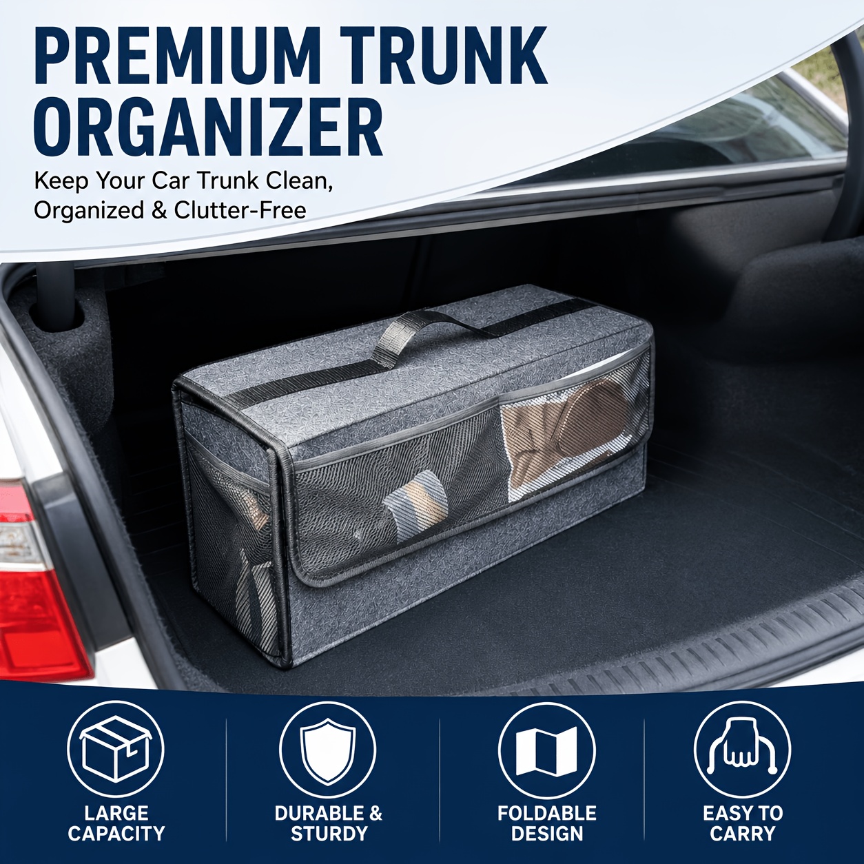Felt Car Trunk Organizer with  - Car Trunk Organizer Foldable Storage Box 评论和价格